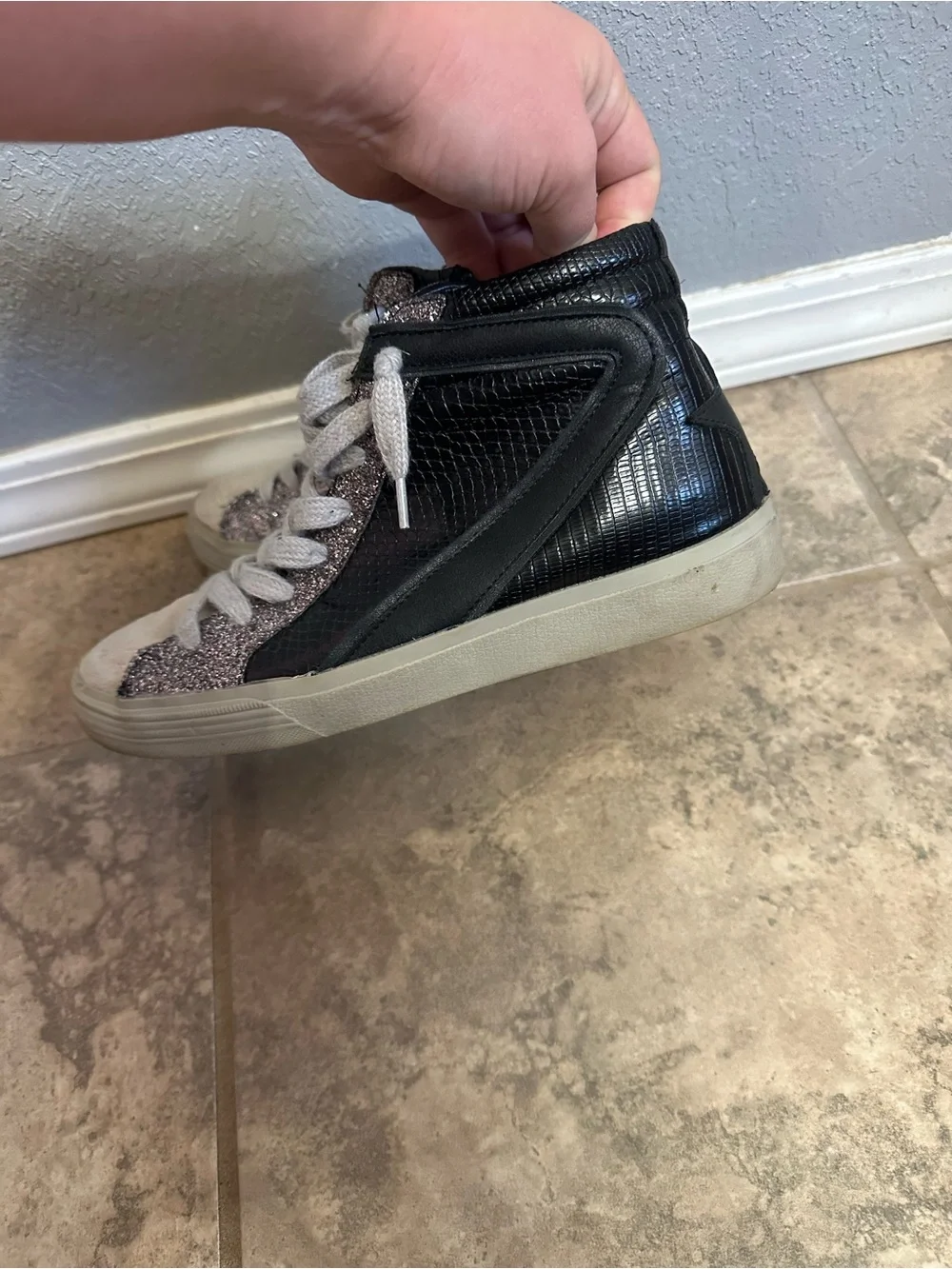 Women’s Shu Shop Black and Silver High-Top Sneakers - Fashion Glitter Accent
